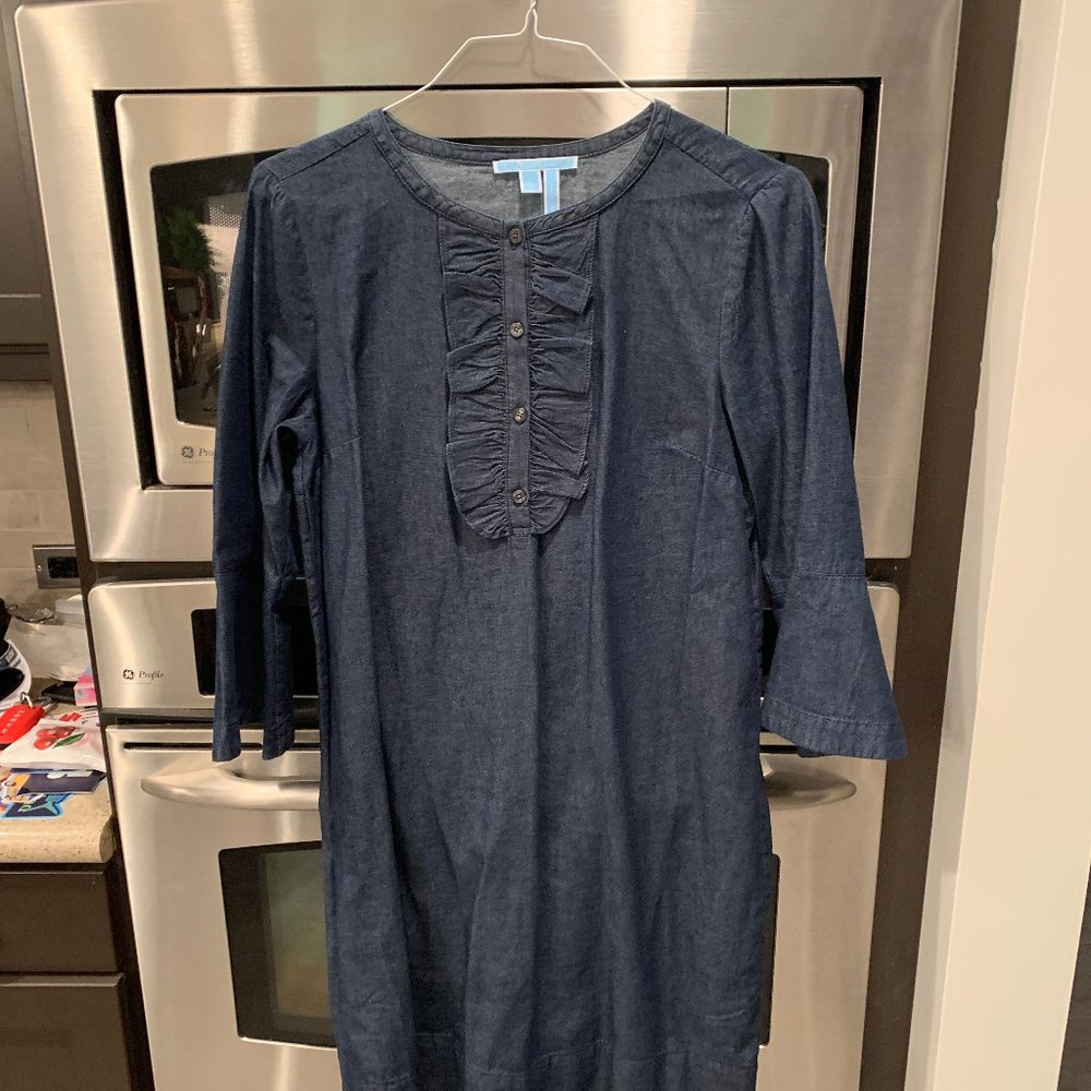 Draper James Chambray Ruffle Shift Dress Size 12